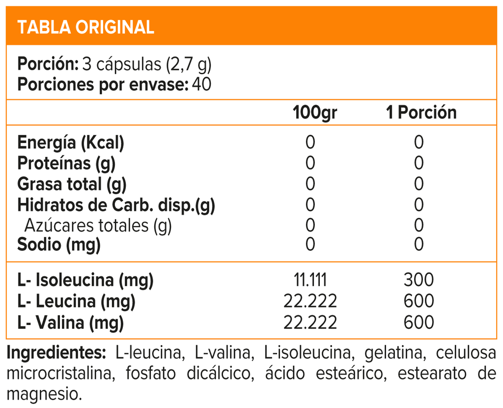 BCAA 500 mg, Aminoácidos (120 caps) - Original