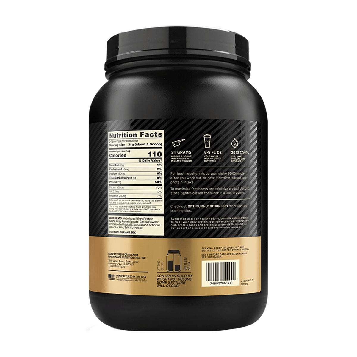 GOLD STANDARD 100% ISOLATE CHOCOLATE BLISS GF - 1.64 LB, ON