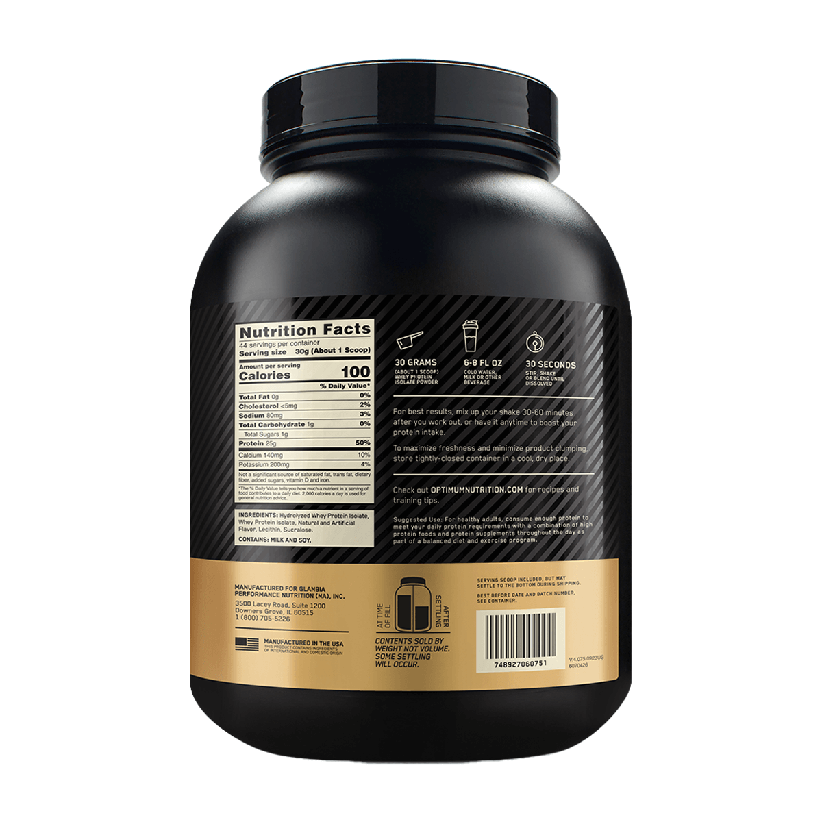 Isolate Gold Standard, Optimum Nutrition Isolate Protein 2.91 Lb
