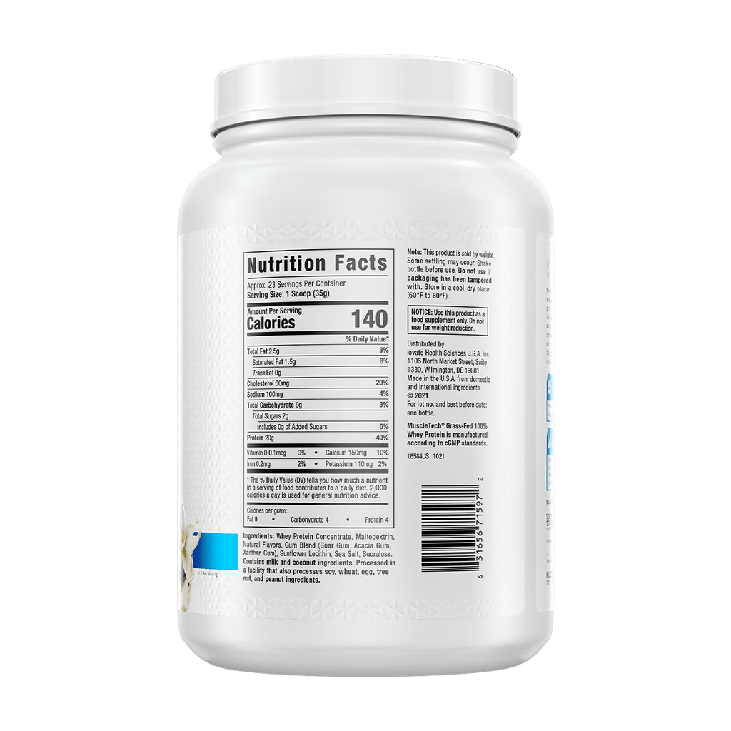 GRASS-FED 100% WHEY PROTEIN 1.8 LB, MTECH