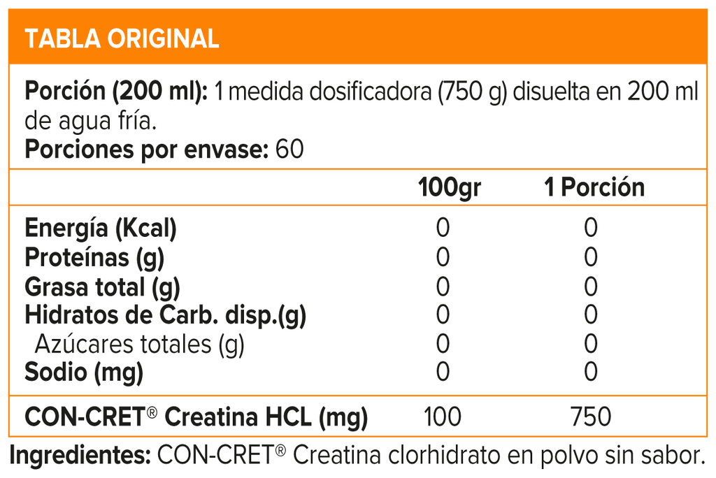 Con Cret Creatina HCL Monohidratada 60 serv