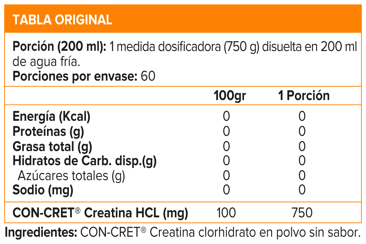 Con Cret Creatina HCL Monohidratada 60 serv