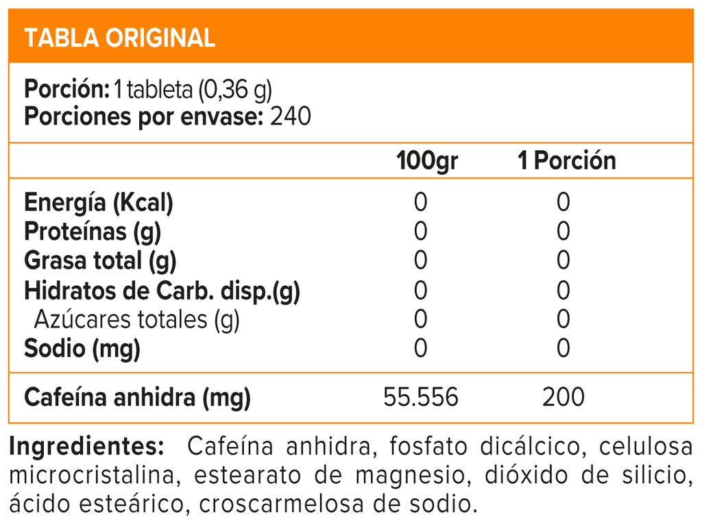 CAFEINA 200MG 240 TAB, MUTANT
